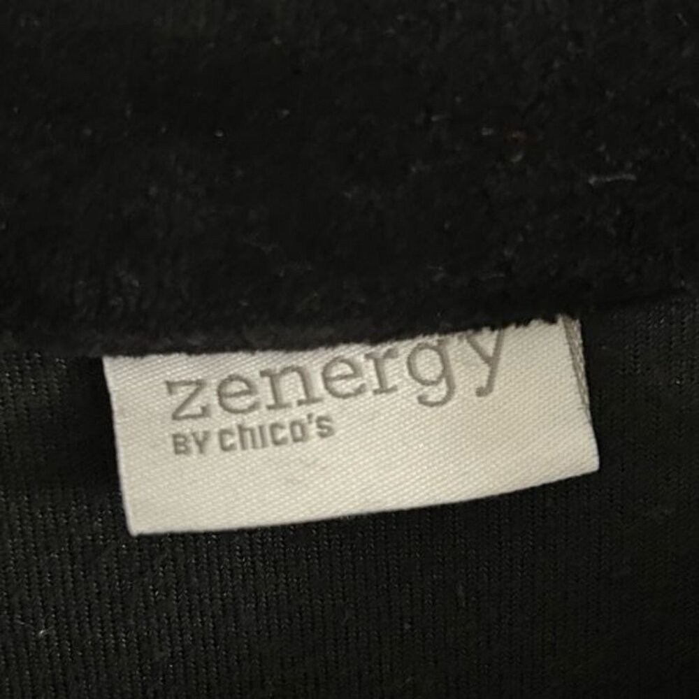 Zenergy by Chico’s Black Velvety Rhinestone Full Zip Jacket, Sz 1 - Picture 5 of 15